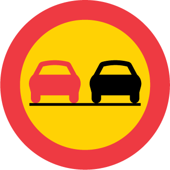 Körkortsfrågor - Vägmärke - Förbud mot omkörning.